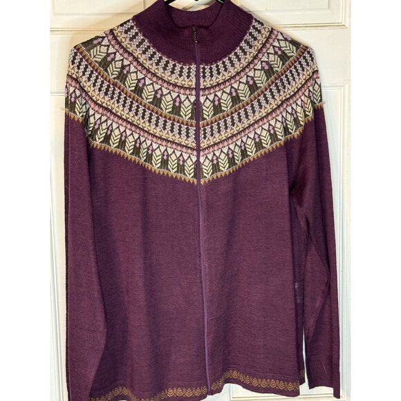 Woolrich Women's XL Merino Wool & Acrylic Full-Zip Nordic Sweater - Blackberry - Picture 1 of 5